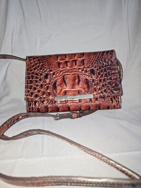 Brahmin Burnt Orange Croc-Embossed Leather Crossbody